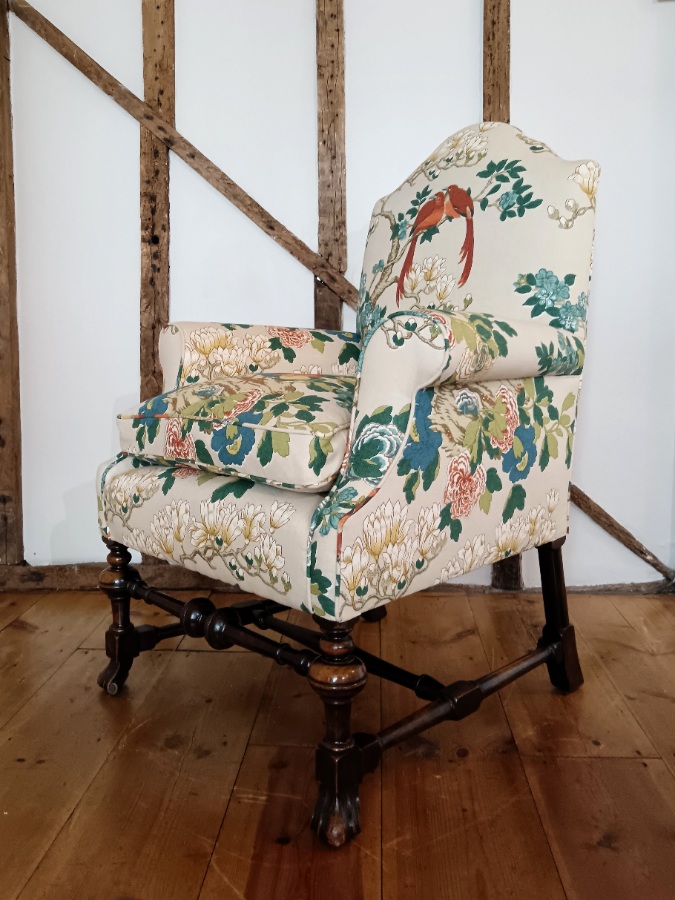 William and Mary Revival Armchair in Luxury GP  J Baker Rockbird Fabric (13).jpg